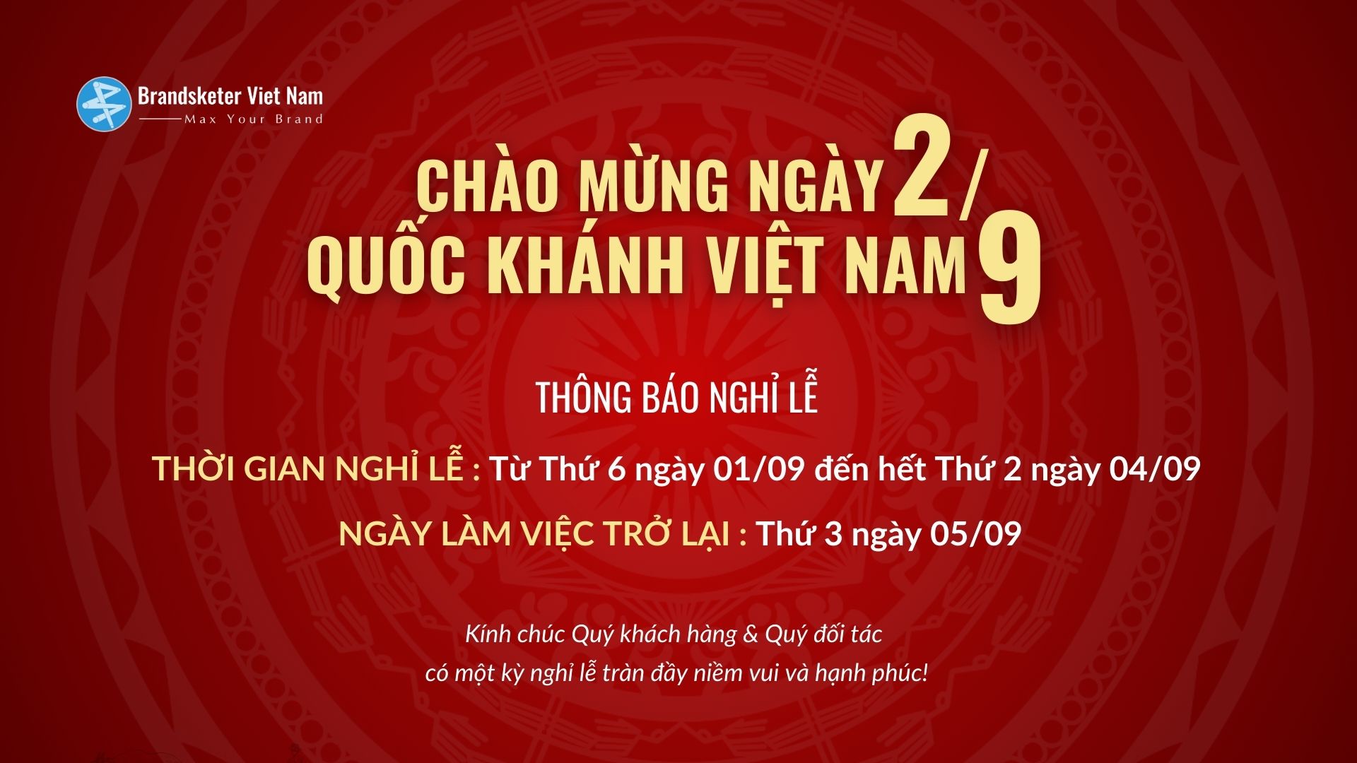 Brandsketer thông báo : Lịch nghỉ lễ Quốc Khánh 2-9-2023    